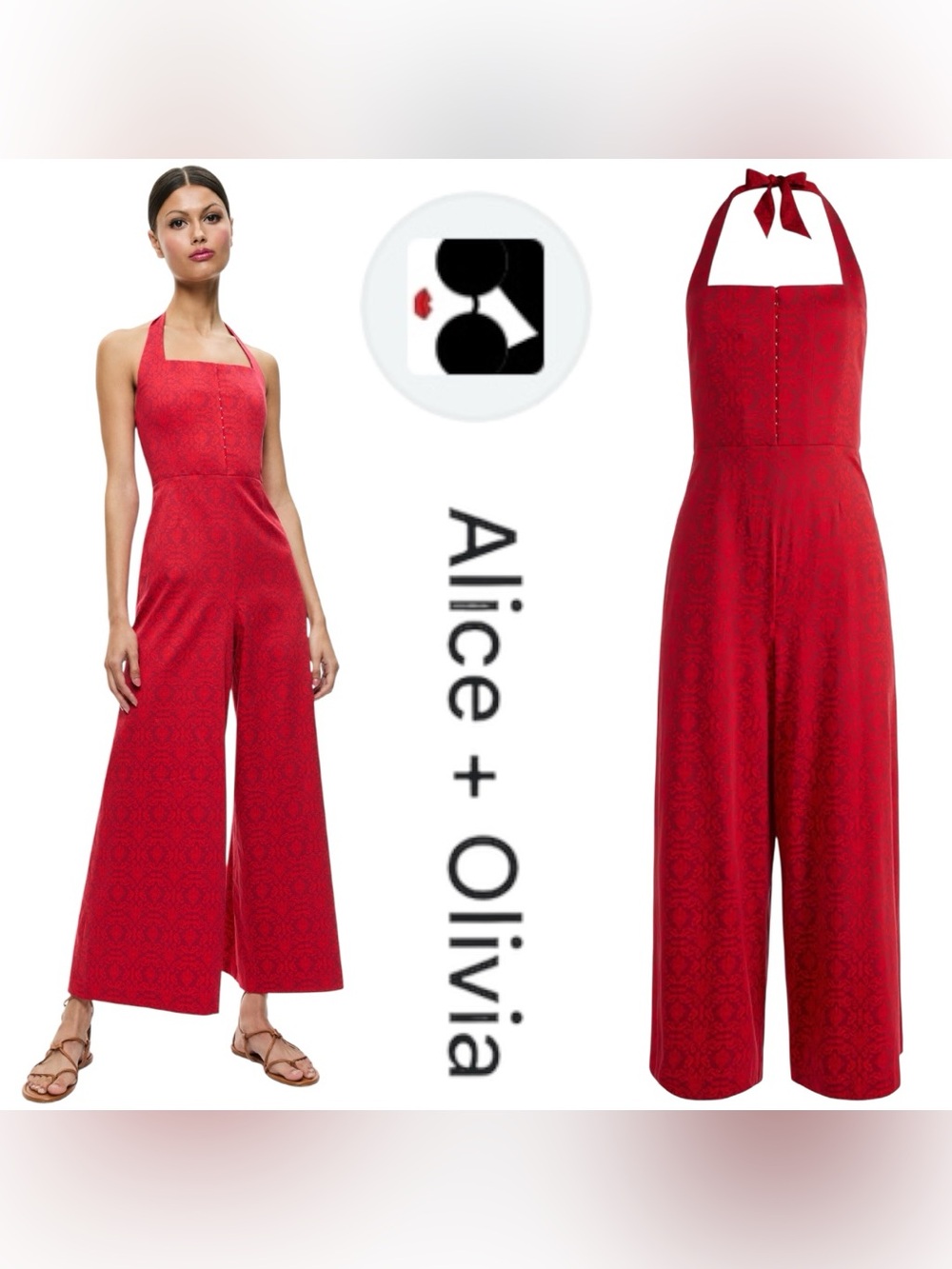 Alice + Olivia Red Halter Wide-Leg Jumpsuit NWT $495 Sz 14
